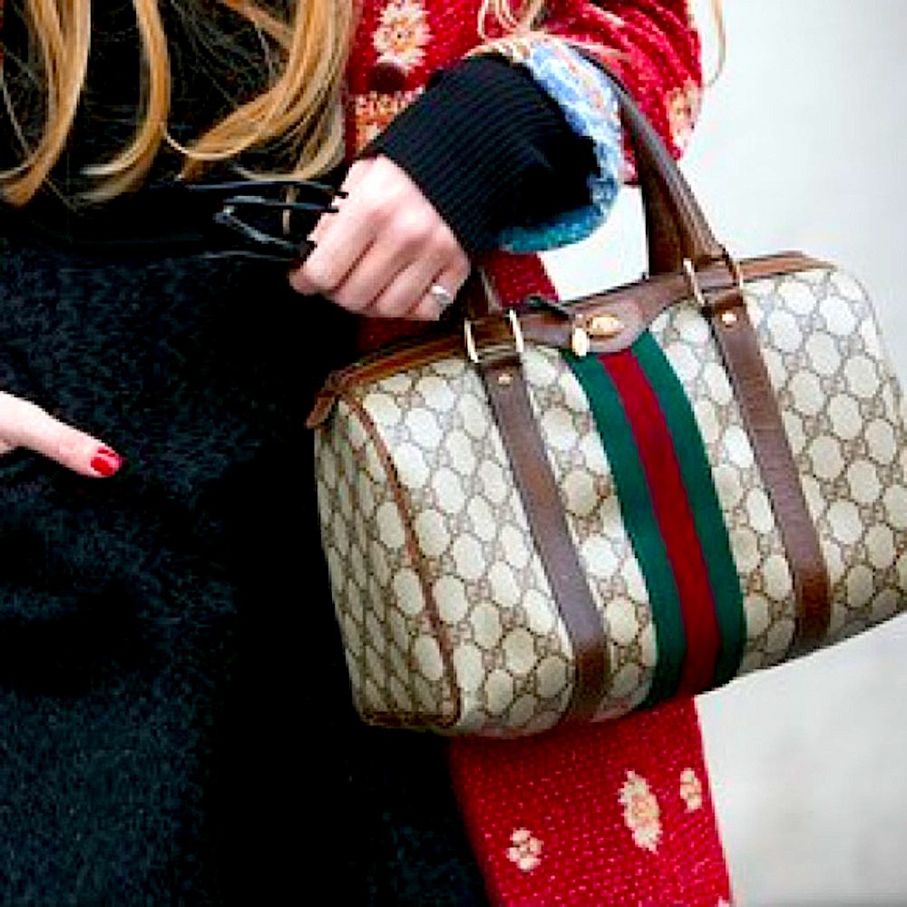 GUCCI GG Vintage Web Boston Canvas & Leather Bag